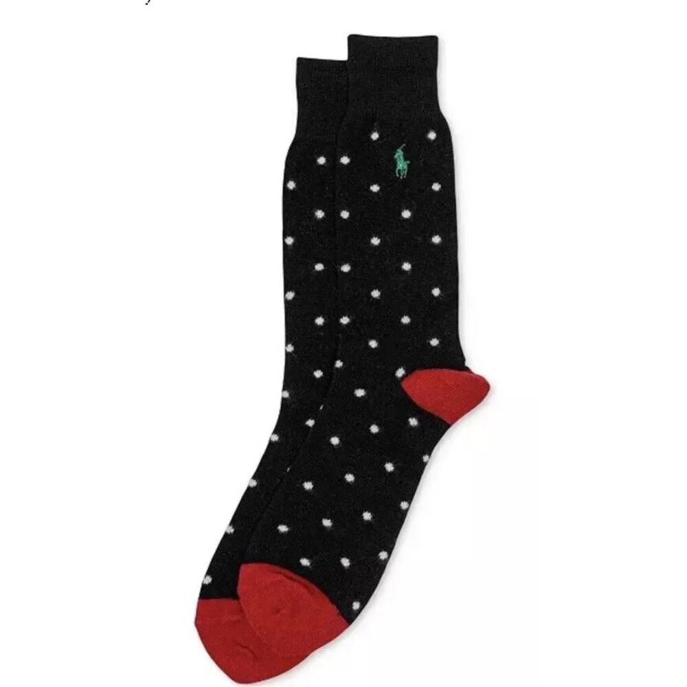 New‎ $35 Polo Ralph Lauren Men's Black Dots Cashmere Blend Socks Size 10-13
